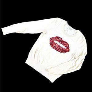 Halogen Womens M Rhinestones Gems Luscious Lips Sweater